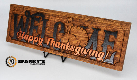 Happy Thanksgiving Welcome Sign - Pilgrim Turkey